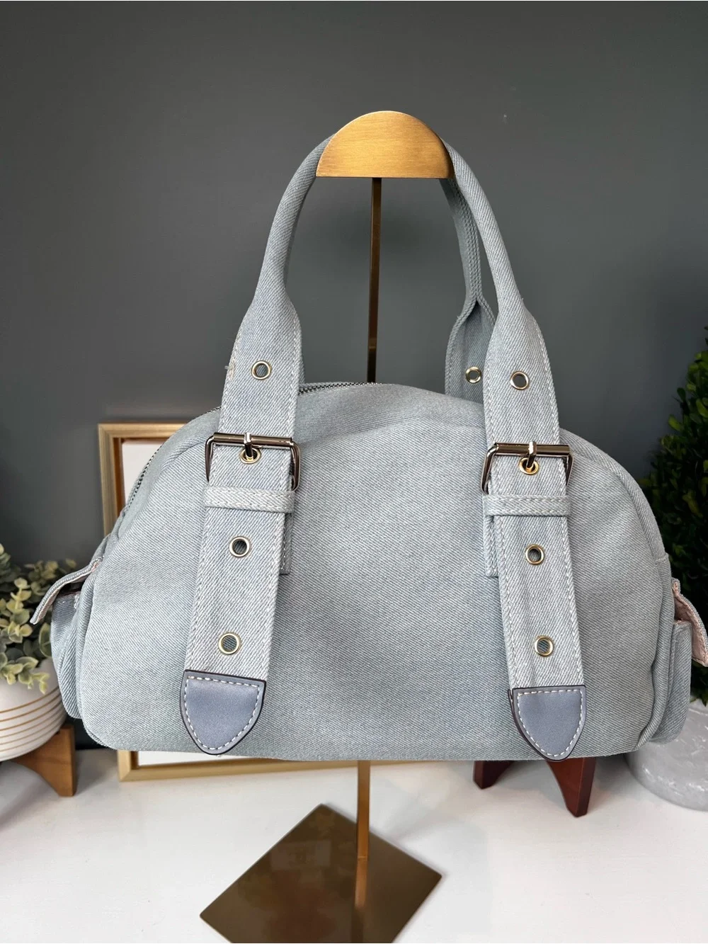 True Religion Y2K Light Wash Denim Cargo Patch Satchel Bag Purse NWT